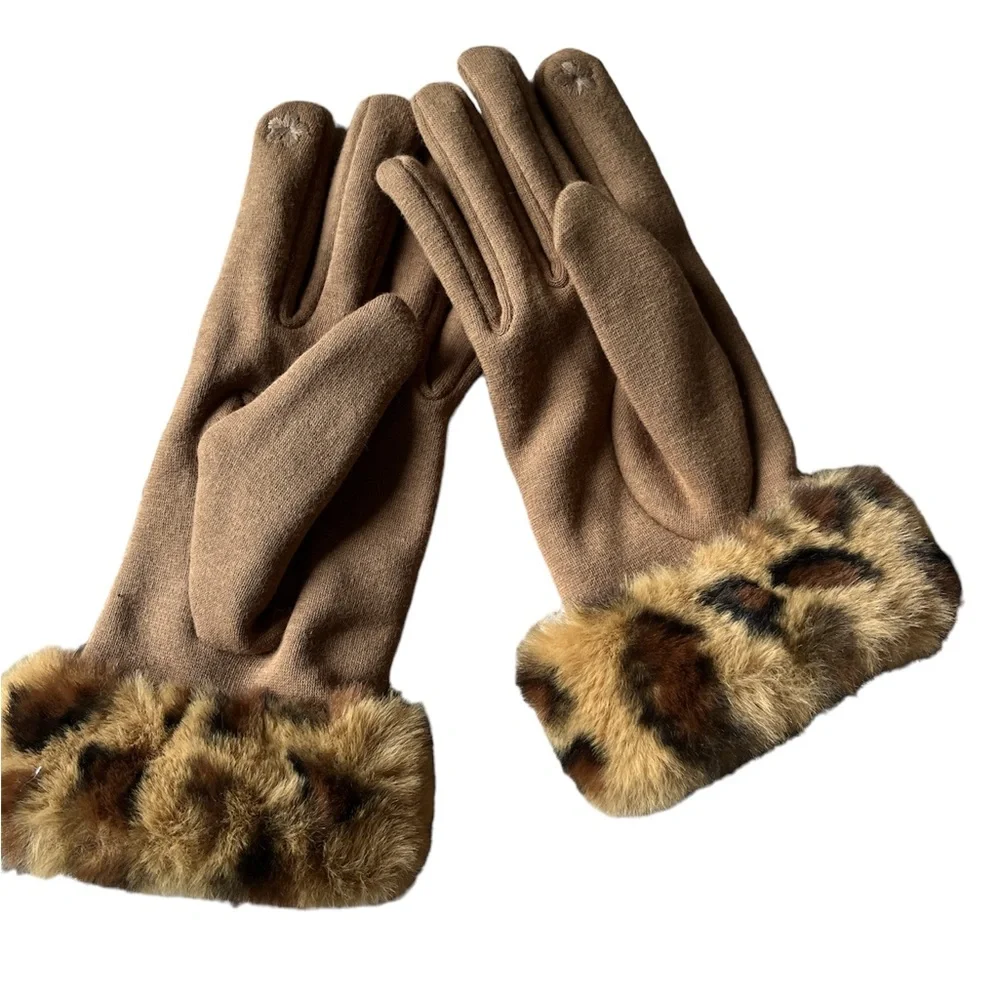 Animal print cuffs cozy gloves
